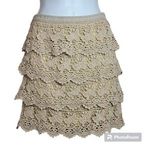Ko Ko Ailis Women's Small Mini Cream Crochet Skirt with Tiers EUC